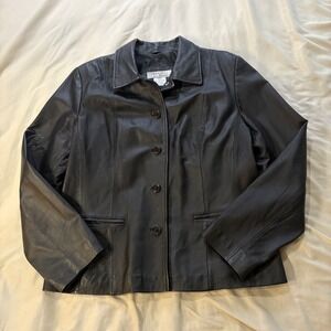 Tower Hill Collection Womens Black Leather‎ Button Front Blazer Jacket Size L